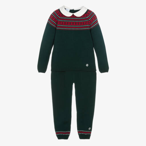 Artesanía Granlei-Boys Green Knit Fair Isle Set | Childrensalon Outlet