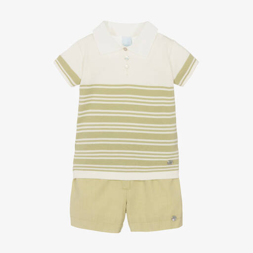 Artesanía Granlei-Boys Green Stripe Cotton Shorts Set | Childrensalon Outlet