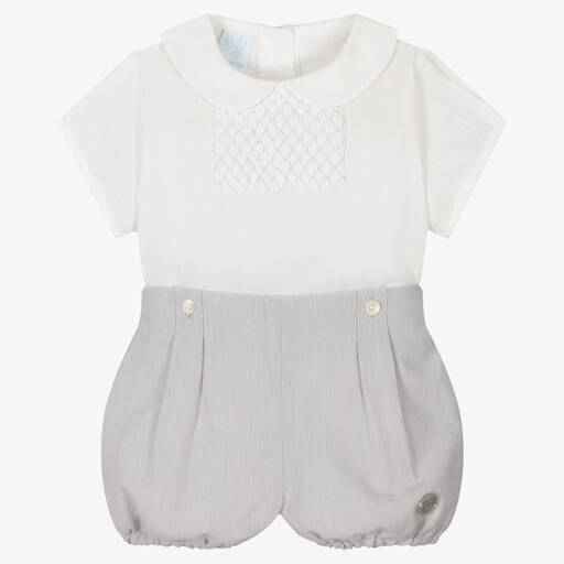 Artesanía Granlei-Festliches Baumwoll-Top & Shorts Set in Grau | Childrensalon Outlet