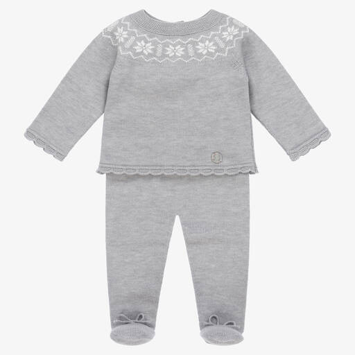 Artesanía Granlei-Boys Grey Knit Fairisle Babygrow (2 Piece) | Childrensalon Outlet