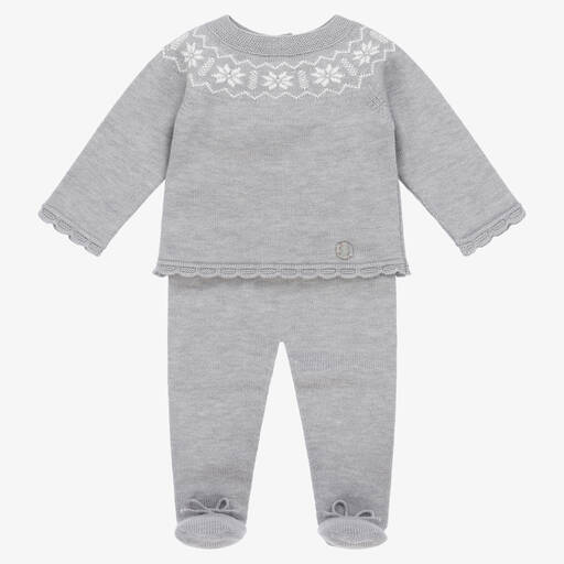 Artesanía Granlei-Boys Grey Knit Fairisle Babygrow (2 Piece) | Childrensalon Outlet