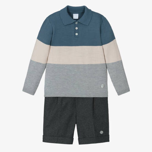 Artesanía Granlei-Boys Grey Striped Shorts Ensemble | Childrensalon Outlet