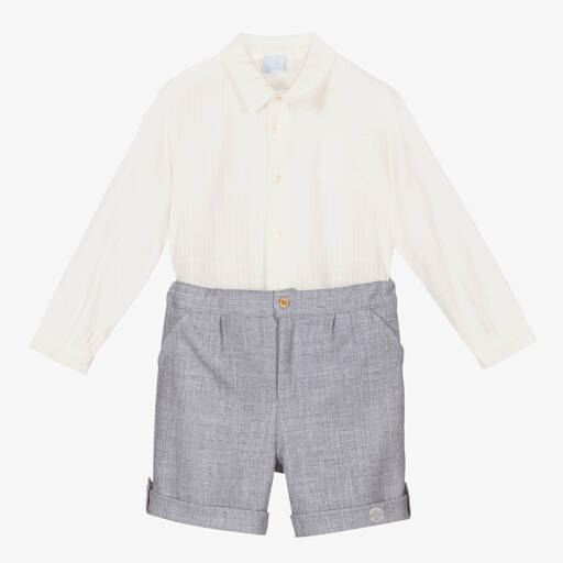 Artesanía Granlei-Кремовый топ и синие шорты для мальчиков | Childrensalon Outlet