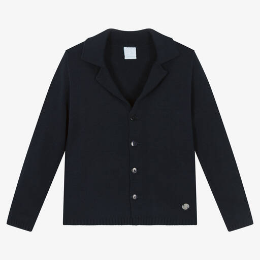 Artesanía Granlei-Boys Navy Blue Knitted Cardigan | Childrensalon Outlet