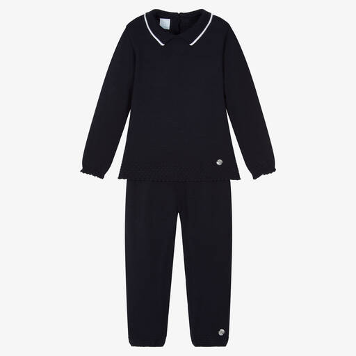 Artesanía Granlei-Boys Navy Blue Knitted Trouser Set | Childrensalon Outlet