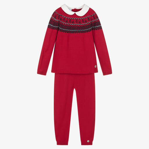 Artesanía Granlei-Boys Red Knitted Trousers Set | Childrensalon Outlet
