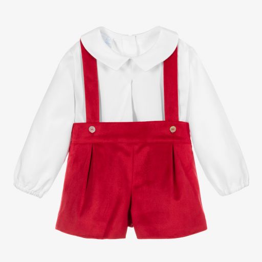 Artesanía Granlei-Комплект с красными бархатными шортами для мальчиков | Childrensalon Outlet