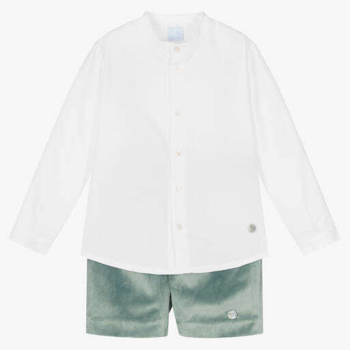 Artesanía Granlei-Boys White & Green Shorts Set | Childrensalon Outlet