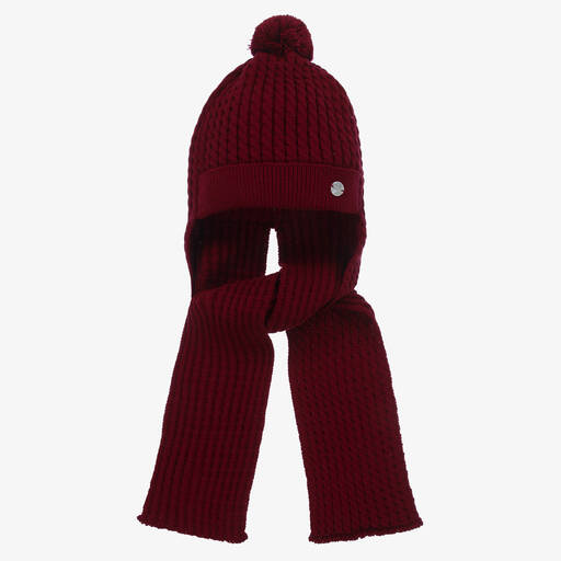 Artesanía Granlei-Burgundy Red Knitted Hat & Attached Scarf | Childrensalon Outlet