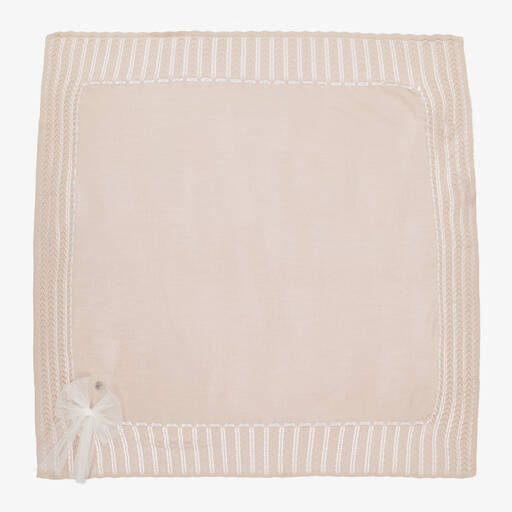 Artesanía Granlei-Girls Beige Bow Knitted Blanket (106cm) | Childrensalon Outlet