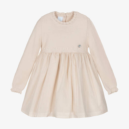 Artesanía Granlei-Girls Beige Knit & Tulle Dress | Childrensalon Outlet