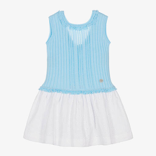Artesanía Granlei-Girls Blue Cotton Knitted Dress | Childrensalon Outlet