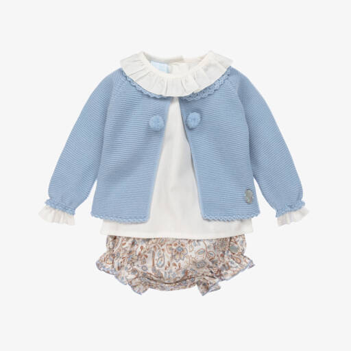 Artesanía Granlei-طقم شورت بطبعة ورود لون أزرق للمولودات | Childrensalon Outlet