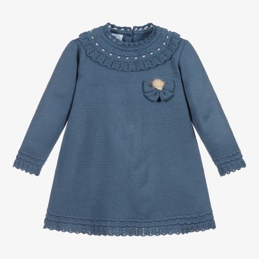Artesanía Granlei-Girls Blue Knitted Dress  | Childrensalon Outlet