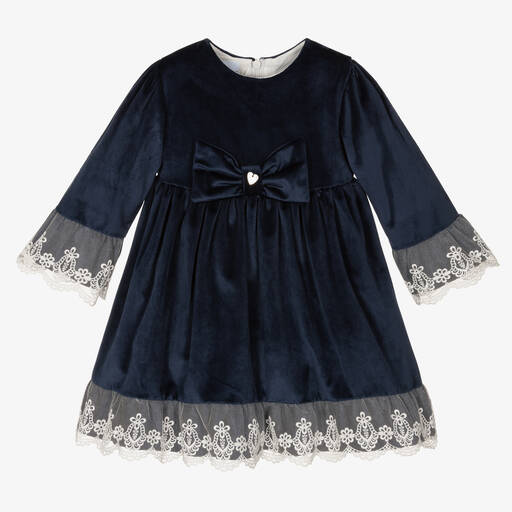 Artesanía Granlei-Robe bleue dentelle velours Fille | Childrensalon Outlet