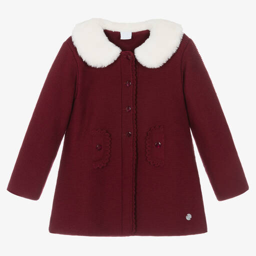 Artesanía Granlei-Girls Burgundy Red Knitted Coat | Childrensalon Outlet