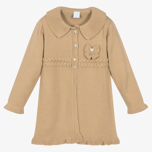 Artesanía Granlei-Girls Camel Beige Knitted Bow Coat | Childrensalon Outlet