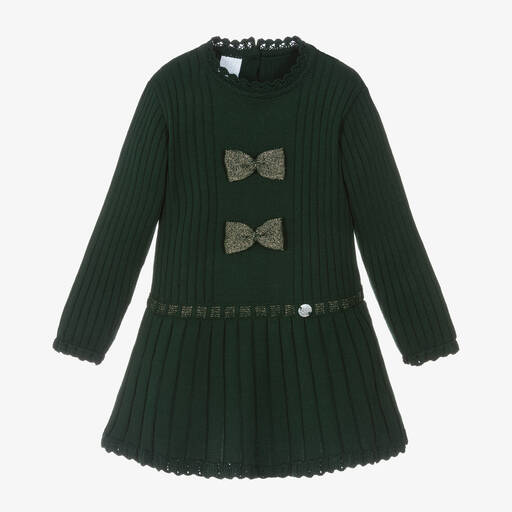 Artesanía Granlei-Girls Green Knitted Bow Dress | Childrensalon Outlet