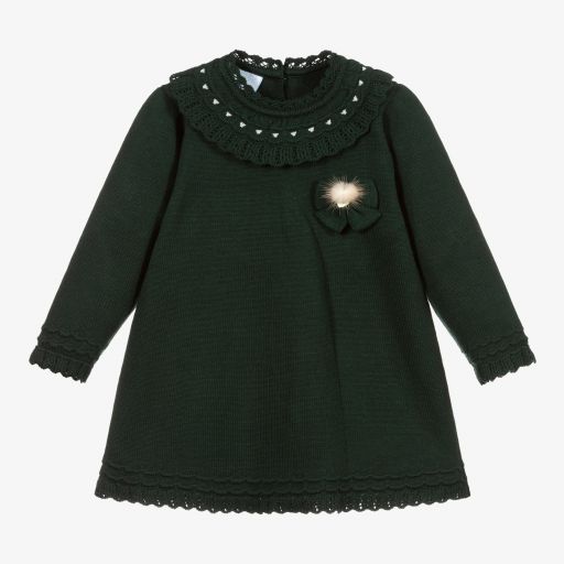 Artesanía Granlei-Girls Green Knitted Dress  | Childrensalon Outlet