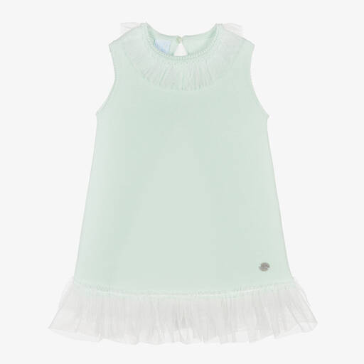Artesanía Granlei-Зеленое трикотажное платье с отделкой из тюля для девочек | Childrensalon Outlet