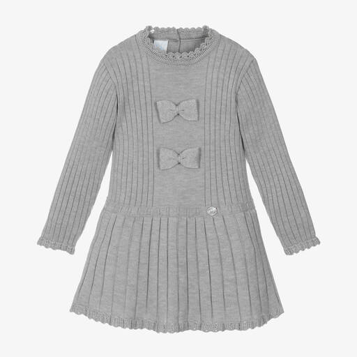 Artesanía Granlei-Girls Grey Knitted Bow Dress | Childrensalon Outlet