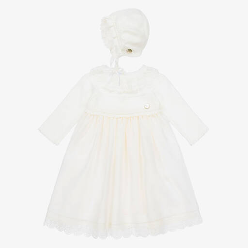 Artesanía Granlei-Кремовое крестильное платье и чепец для девочек | Childrensalon Outlet