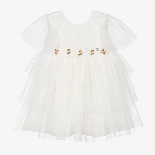 Artesanía Granlei-Girls Ivory Embroidered Tulle Dress | Childrensalon Outlet
