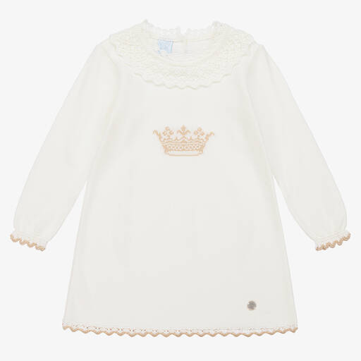 Artesanía Granlei-Girls Ivory Intarsia Crown Knitted Dress | Childrensalon Outlet