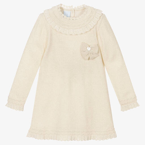Artesanía Granlei-Girls Ivory Knitted Dress  | Childrensalon Outlet