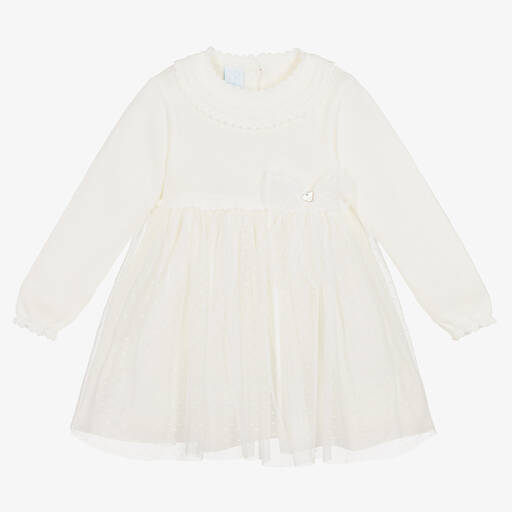 Artesanía Granlei-Кремовое вязаное платье с юбкой из тюля | Childrensalon Outlet