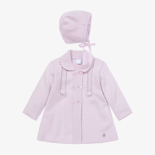 Artesanía Granlei-طقم معطف و قبعة محبوك لون بنفسجي للمولودات | Childrensalon Outlet