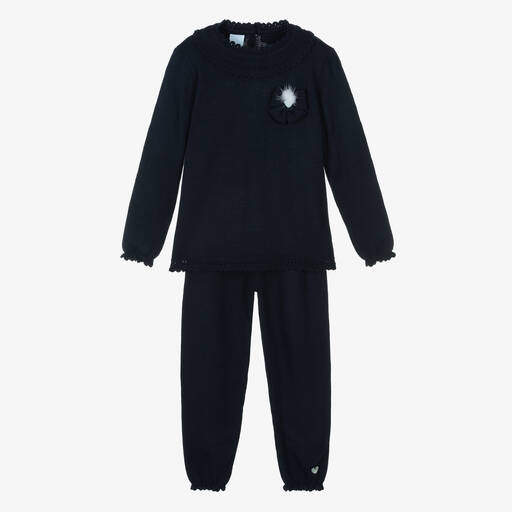 Artesanía Granlei-Girls Navy Blue Knitted Trousers Set | Childrensalon Outlet