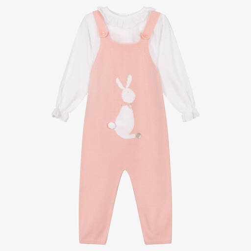 Artesanía Granlei-Girls Pink Bunny Dungaree Set | Childrensalon Outlet
