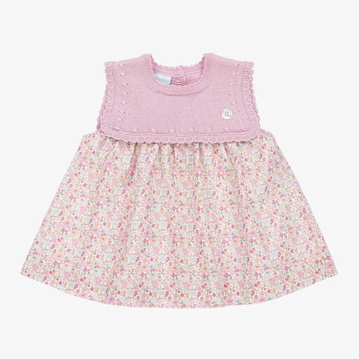 Artesanía Granlei-Girls Pink Cotton Knit Floral Dress | Childrensalon Outlet