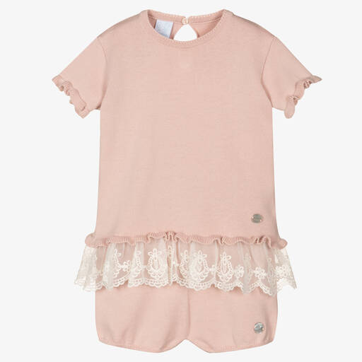 Artesanía Granlei-Girls Pink Knitted Shorts Set  | Childrensalon Outlet