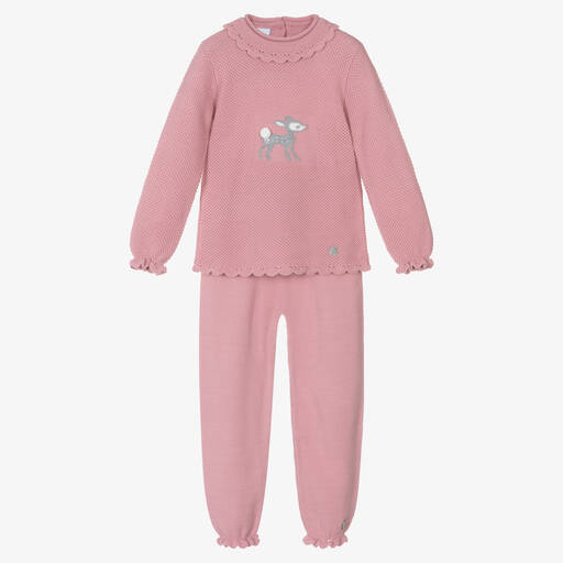 Artesanía Granlei-Girls Pink Knitted Trouser Set | Childrensalon Outlet