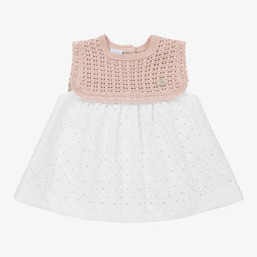 Artesanía Granlei-Girls Pink & White Knit Dress | Childrensalon Outlet