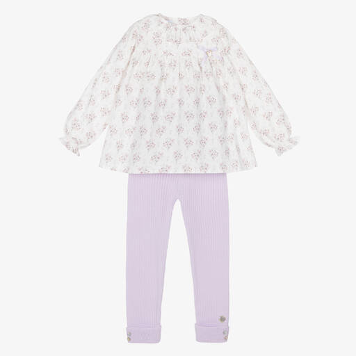 Artesanía Granlei-Girls Purple & White Floral Print Legging Set | Childrensalon Outlet