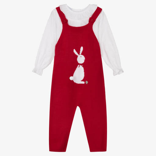 Artesanía Granlei-Girls Red Bunny Dungaree Set | Childrensalon Outlet