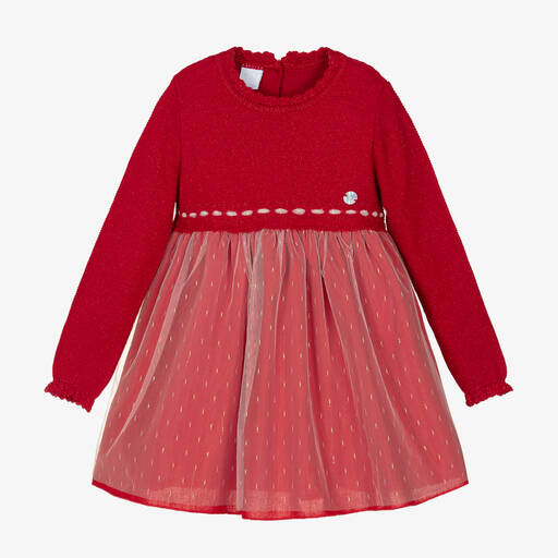 Artesanía Granlei-Girls Red Knit & Tulle Dress | Childrensalon Outlet