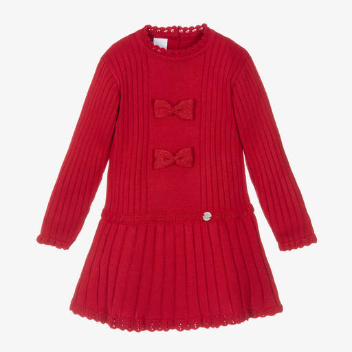 Artesanía Granlei-Girls Red Knitted Bow Dress | Childrensalon Outlet