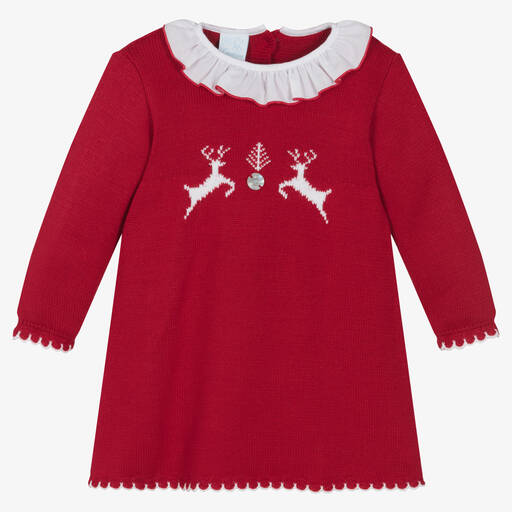 Artesanía Granlei-Rotes Strickkleid mit Rentieren | Childrensalon Outlet