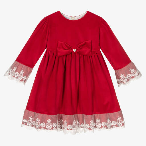 Artesanía Granlei-فستان مخمل ودانتيل لون أحمر | Childrensalon Outlet