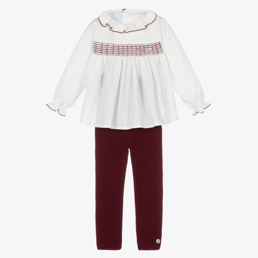 Artesanía Granlei-Girls White & Burgundy Red Leggings Set | Childrensalon Outlet