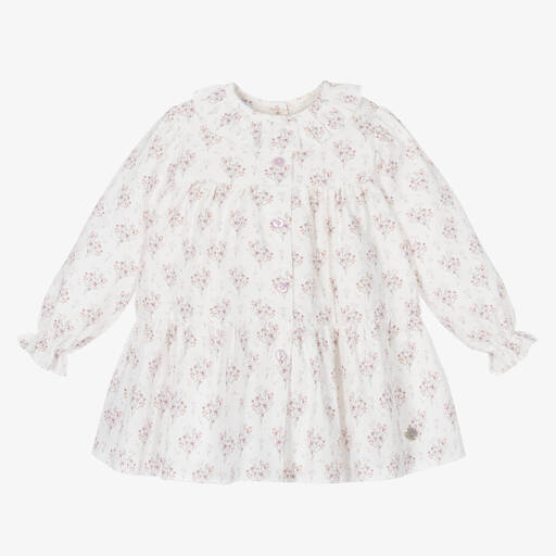 Artesanía Granlei-Girls White Cotton Floral Print Dress | Childrensalon Outlet
