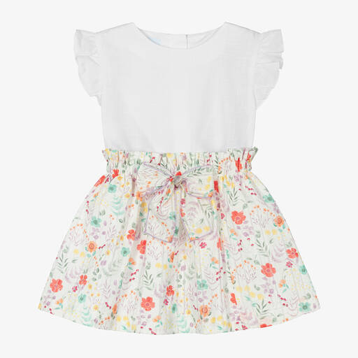Artesanía Granlei-Girls White Cotton Floral Skirt Set | Childrensalon Outlet