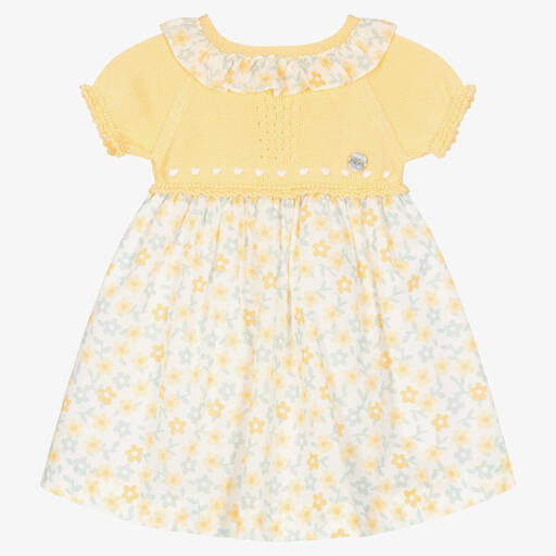 Artesanía Granlei-Girls Yellow Floral Knit Dress | Childrensalon Outlet