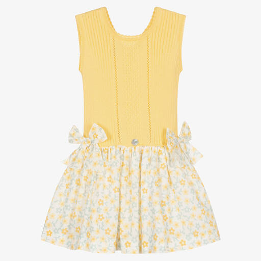 Artesanía Granlei-Girls Yellow Floral Knit Dress | Childrensalon Outlet