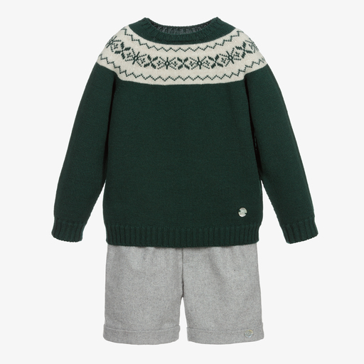 Artesanía Granlei-Set mit grünem Pullover & grauen Shorts | Childrensalon Outlet