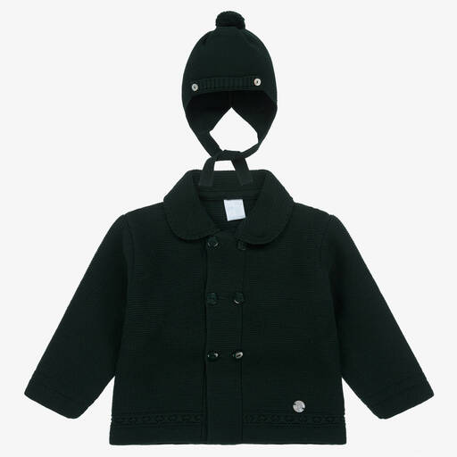 Artesanía Granlei-Green Knitted Baby Coat & Hat Set | Childrensalon Outlet
